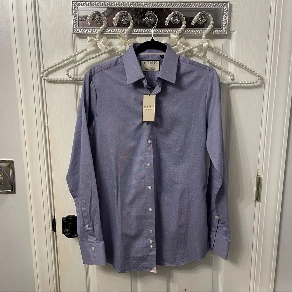 PINK Thomas Pink Super Slim Fit Men's Blue Dress Shirt